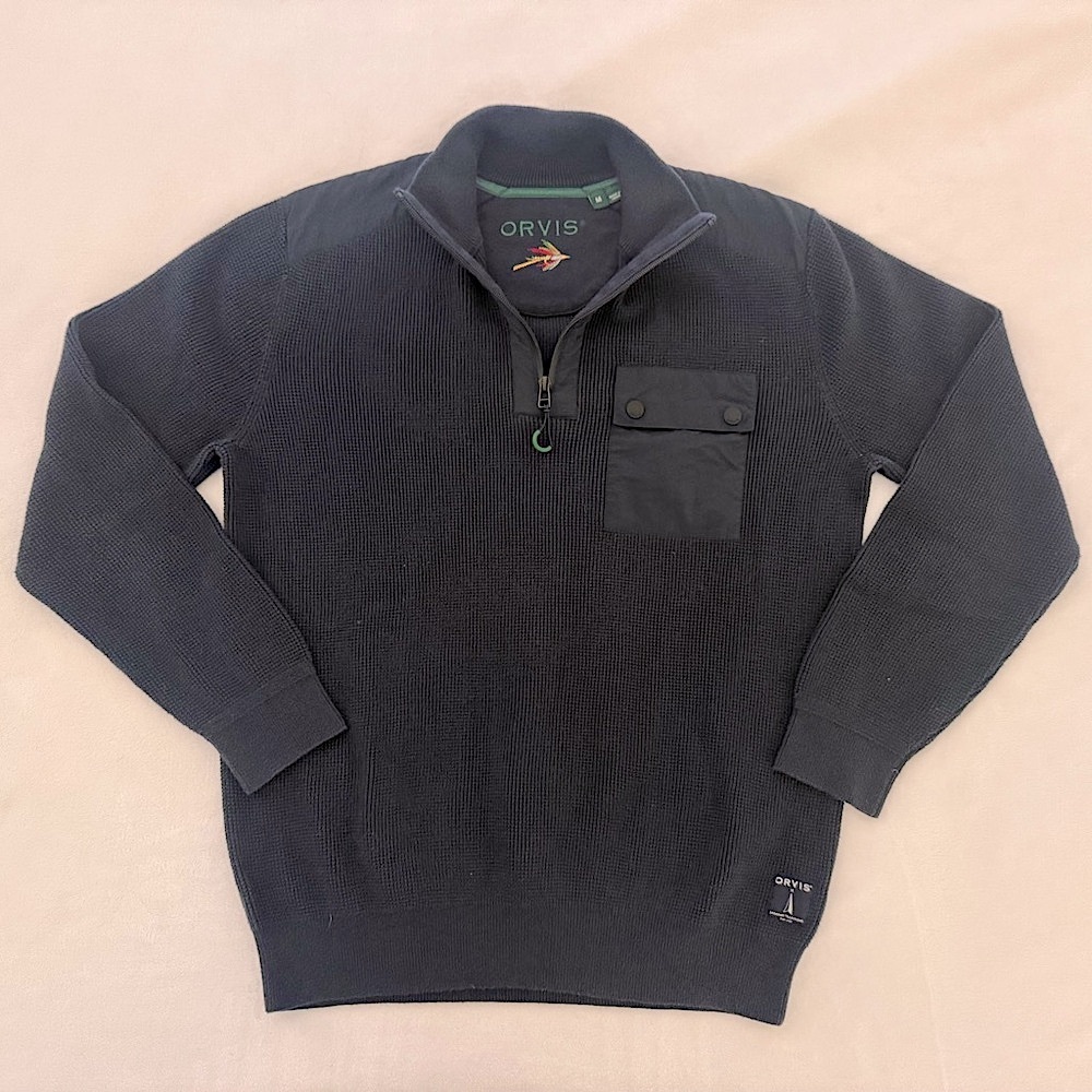 Orvis Men’s Quarter Zip Navy Pullover Sweater - size Medium